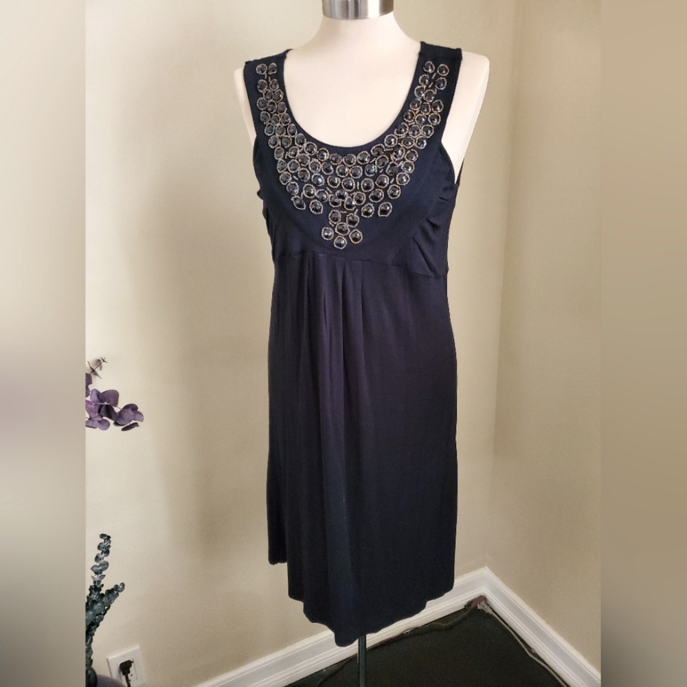 WILLI SMITH Black sheath dress with glass beading, size small